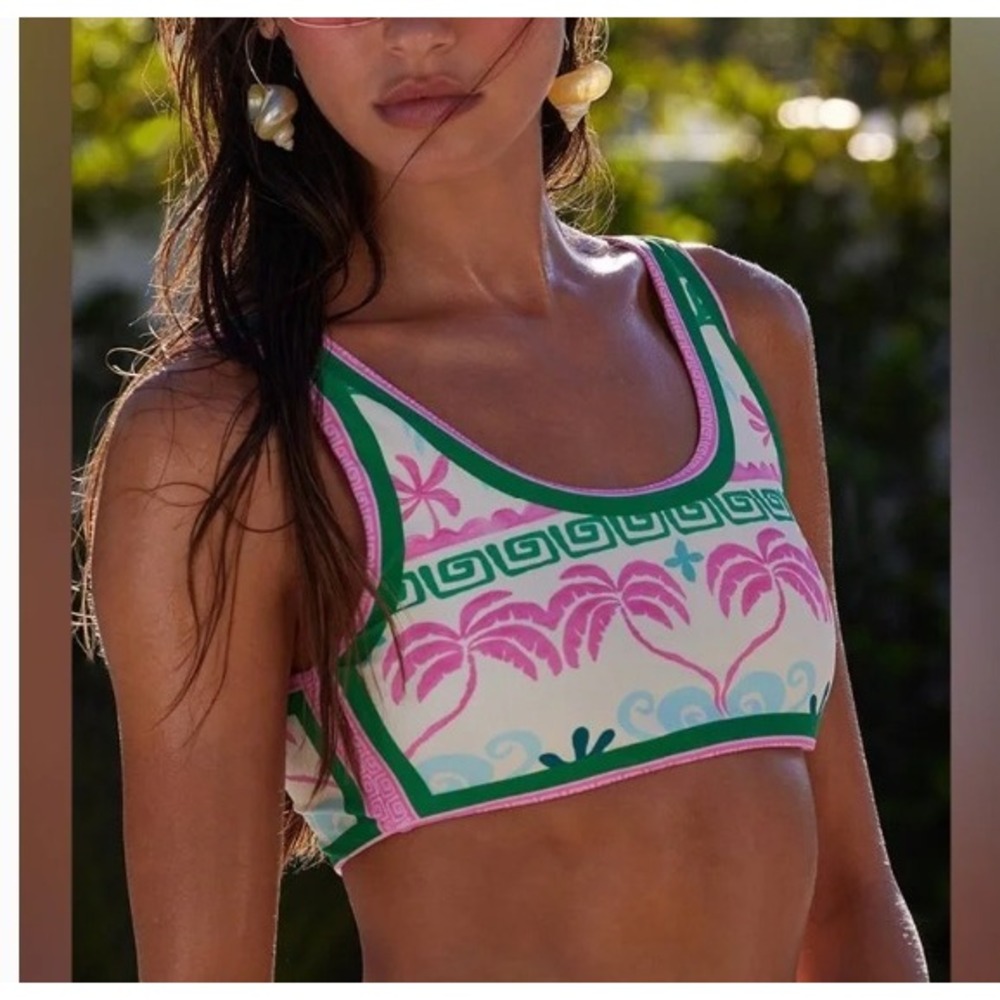 Beach Riot Francis Bikini Top Size S Pink Green Tropical Palm Tree NEW Bralette